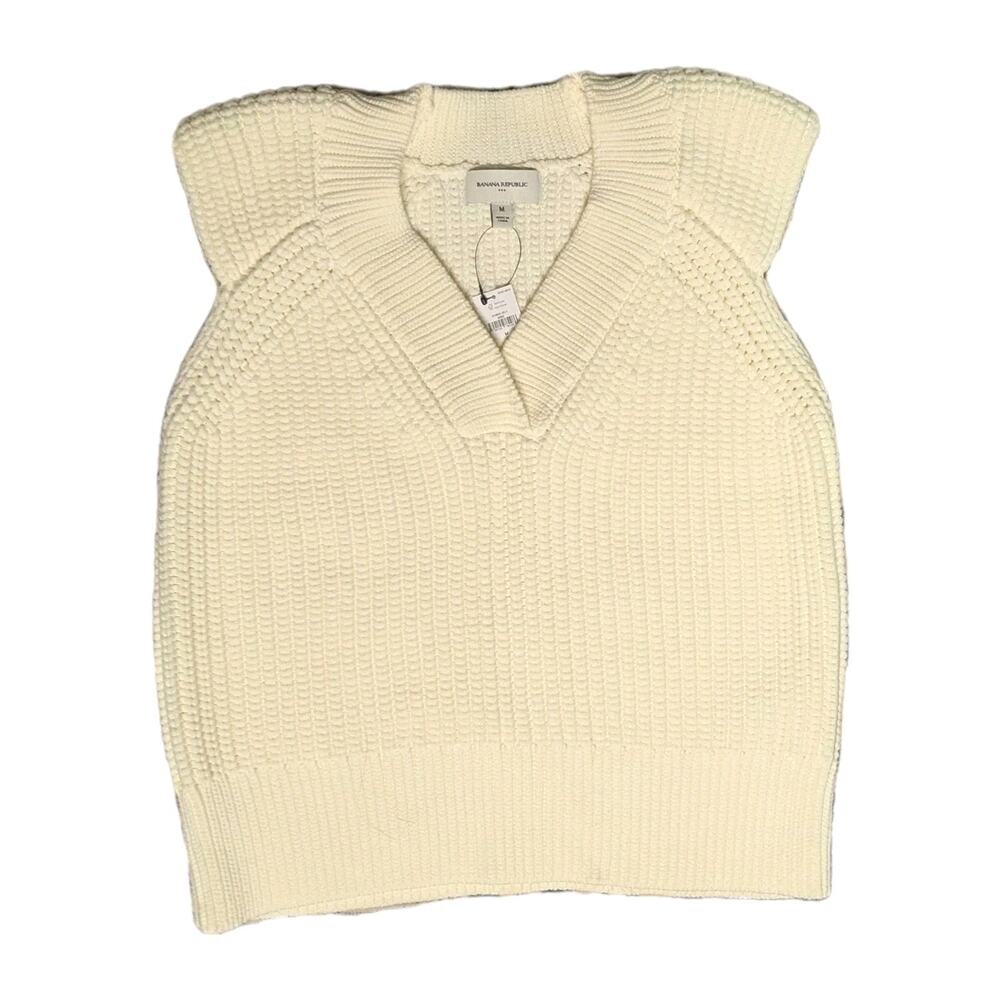 Banana Republic Sweater Vest Ivory Cotton Sleeveless Knit